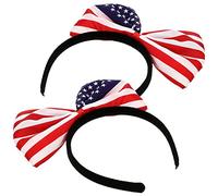 CHILDWEET 2pcs American Flag Hair Bow Headband Patriotic Independence Day Party Headdress Headb
