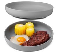 CHILDWEET 2pcs Anti-Spill Dinner Plate for The Elderly Disabled Swivel Spoon Sectioned Plates for Adults Spill Proof Scoop Products for Disabled Loudcup Silica Gel Dark Grey