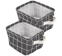 CHILDWEET 2pcs Cotton Linen Pet Stuff Storage Baskets with Handles, Black Sundry Organizer Bins for Home, Bedroom, Laundry and Office Storage