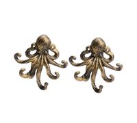 CHILDWEET 2pcs Golden Cast Iron Octopus Wall Hooks Animal Coat Hangers Strong Decorative Key Holders for Bedroom Bathroom Kitchen Entryway Storage