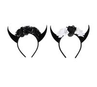 CHILDWEET 2pcs Skull Horn Headband Halloween Hair Accessories Comfortable Fabric Devil Horns Headwear Great Props for Halloween Party and Birthday Parties