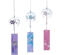CHILDWEET 3 Pcs Japanese Wind Chimes Glass Wind Chime Cherry Blossom Shape Delicate Glass Outdoor Garden Hanging Ornament Pleasant Sound Home Decor Present for Weddings