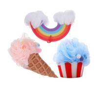 CHILDWEET 3pcs Cartoon Ice Cream Bath Sponges Assorted Colours Reusable and Comfortable to Touch Pe Sponge Body Bath Scrubbers for Cleaning Your Body