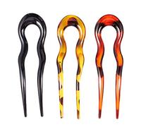 CHILDWEET 3pcs Leopard Print U-shaped Hairpins Set for Women, Resin Double-prong Hair Forks in Dark Coffee, Light Coffee, and Black, Suitable for Bridal Updos and Long Hair Styling