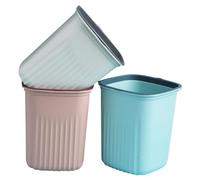 CHILDWEET 3pcs Small Plastic Trash Can Set Lightweight Waste Bins for Bedroom Office Home Storage Baskets in Blue, Pink and White