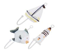 CHILDWEET 3pcs Wood Coat Hooks for Wall, Nautical Mediterranean Style Wooden Hooks with Iron, Easy Installation for Organizing Scarves and Towels, Coastal Indoor and Bathroom Decor