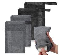 CHILDWEET 4 Pcs Exfoliating Mesh Soap Saver Bags with Drawstring Bar Soap Storage Pouches for Shower and Face Cleansing Grey and Black for Body Washing