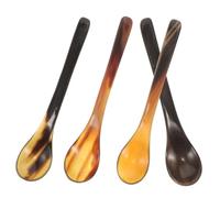 CHILDWEET 4pcs Natural Ox Horn Honey Spoons Long Handle Tea Coffee Mixing Spoons for Ice Cream Dessert Cake Buffet Serving Reusable Polished Smooth Surface for Parties and Family Use