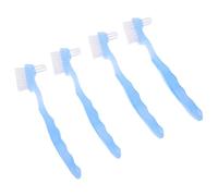 CHILDWEET 4pcs Travel Denture Brush for Adults Dual-Ended Dental Cleaning Brush with Soft and Hard Bristles Ergonomic Handle Portable False Teeth Cleaning Tool for Retainer and Denture Care