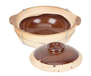 CHILDWEET 5l Home Stew Pot Single Handle Pottery Clay Casserole with Steam Vent Lid One-piece Molding Technology for Cooking at Home Random Style