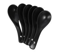 CHILDWEET 6pcs Black Ceramic Soup Spoons Set for Home Kitchen, Small Rice and Dessert Spoons for Dining and Entertaining