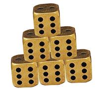 CHILDWEET 6pcs Brass Dice Set Metal 6-sided Game Dice with Solid Rounded Corners for Board Gaming and Role Playing, Vintage Patina Finish Accessories for Party and Math Teaching