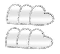 CHILDWEET 6PCS Heart Shaped Phone Mirror Decal with Rhinestones DIY Stick Smartphone Back Accessory Portable Makeup Compact for Touch Ups and Elegant Silver Frame Charm