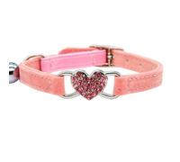 CHILDWEET Adjustable Cat Collar with Bell with Heart Shape and Rhinestone Embellishment Textile Material Pink Cat Neck Chain for Outdoor Sport Use and Pets