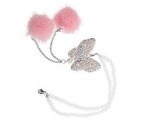 CHILDWEET Bling Crystal Butterfly Car Hanging Ornament with Plush Ball Rearview Mirror Charm Lightweight Decorative Pendant for Car Interior Lucky Accessory Easy Installation Sparkling