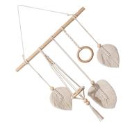CHILDWEET Bohemian Macrame Hair Bow Holder Hanging Organizer with Displaying Clips and Hair Rings Made of Cotton and Wood in Beige for Dormitory and Baby Room