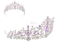 CHILDWEET Bridal Headdress Rhinestone Princess Crown Headband Silver Purple Wedding Hair Accessory for Brides Birthday Party Hair Decoration