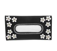 CHILDWEET Car Tissue Box Sun Visor Tissue Holder Flower Design Pu Leather Space-saving Feature Black Hanging Napkin Case for Car and Rv Use