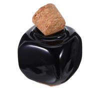 CHILDWEET Ceramic Medicine Cup with Wooden Cork Black Manicure Liquid Bottle for Nail Art Reusable Container for Acrylic Powder and Cuticle Oil Storage Lightweight Portable Cosmetic Holder