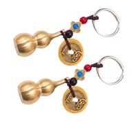 CHILDWEET Chinese Fortune Pendant Keychain 2pcs Brass Gourd Shape with Money Feng Shui Decor for Car