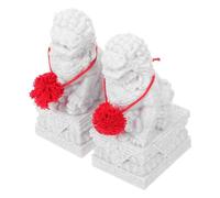 CHILDWEET Guardian Lion Wealth Statue 1 Pair Plastic Mini Figurines with Realistic Design for Office Desktop and Small Spaces to Ward Off Bad Luck