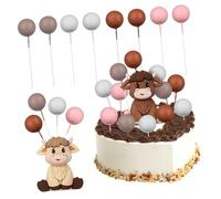 CHILDWEET Highland Cow Cake Decorations with Plastic Cow Toppers and Foam Balls Lightweight Shower Cake Toppers for Boys Birthday Party Versatile and Use
