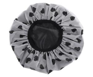 CHILDWEET Large Shower Cap Not Easy to Fall for Women with Double-layer Satin and Peva Waterproof Material, Heart-shaped Design Portable Bathing Accessory for and Curly Hair