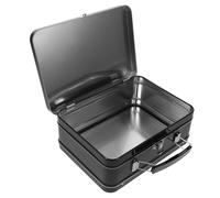 CHILDWEET Metal Lunch Box Handle and Lock Vintage Black Tinplate Lunch Container 205x150x75mm, Portable Food Storage Tin Hinged Lid for Snacks and Travel