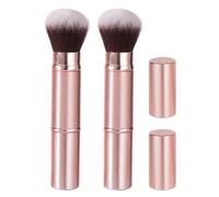 CHILDWEET Mini Travel Makeup Brushes Featuring Man-made Fibers and Plastic 2pcs Dual-ended Retractable Design with Protective Cap, Multi-functional Makeup Brush Set for Parties and Office