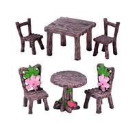 CHILDWEET Miniature Moss Landscape Decor Set with Resin Tiny Table and Stool, Dark Coffee Color, Two Mini Furniture Sets for Dollhouse and Garden Display, Miniature Model Ornaments for Home