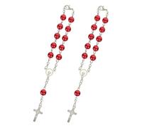 CHILDWEET Modern Red Metal Catholic Rosary Beads Rearview Mirror Pendant for Women Men Decor Set of 2