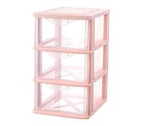 CHILDWEET Multilayer Pink Plastic Drawer Storage Box, Dustproof Desktop Makeup Organizer with 3-Tier Height, Office and Student Stationery Storage Case for Cosmetics and Small Items