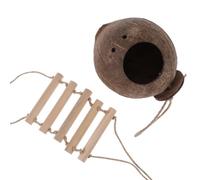 CHILDWEET Natural Coconut Shell Bird House Wooden Resting Place and Playground Nest with Ladder Parakeet Nesting Box Accessory for Parrots and Birds