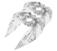 CHILDWEET Silver Sequin Hair Scrunchies with Bowknot Gentle on Fabric Material Versatile Styling Sparkly Hair Ties 2pcs Elegant Accessories for Ponytails