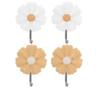 CHILDWEET Strongly Adhesive Daisy Wall Hooks 4Pcs Punch-Free Decorative Flower Sticky Hooks for Hanging Clothes Hats Towels Keys Kids Room Bathroom Organizer