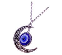 CHILDWEET Turkish Blue Evil Eye Moon Pendant Necklace, Blue Eye Necklace, Alloy Crystal Glass Decorative Unisex Fashion Neck Chain