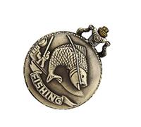CHILDWEET Unique Vintage Pocket Watch Relief Carp Pocket Watch Quartz Movement Bronze Lightweight for Anglers