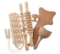 CHILDWEET Wooden Back Tools Set Designed to Promote Circulation and Fatigue During -Term Office Work 6 Pcs Timber Material with Khaki Finish for Women and The Elderly