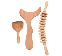CHILDWEET Wooden Massage Roller Set 3 Tools Fish Fork Torch 12-Wheel for Full Body and Lymphatic Massage for Head and Back Relief at Home