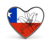Chile Chilean Flag Lily Flowers Badge Pin Brooch Heart Shape Button Aluminum Decor for Backpacks Hats