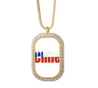 Chile Country Flag Name Art Deco Fashion Necklace Pendant Diamond Crystal Golden Jewelry