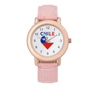 Chile Flag Heart Women's Wrist Watch Easy Reader with Leather Strap Analog Display Wonderful Ladies Gifts