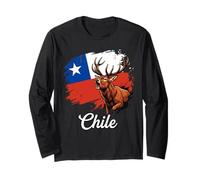Chile Flag Roaring Stag National Pride Design Long Sleeve T-Shirt