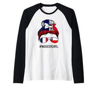 Chile France Flag Chilean French Messy Bun Raglan Baseball Tee