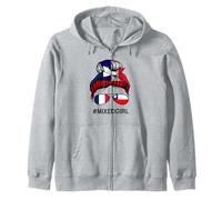 Chile France Flag Chilean French Messy Bun Zip Hoodie