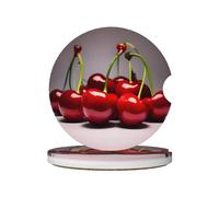 Chilean Cherries Ceramic car Coasters 2-Pack, Ceramic + Cork, can be Placed on Cars, Vans, Boats, SUVs and Trucks
