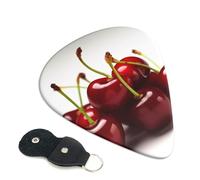 Chilean cherries Guitar Picks 6 Pack with Leather Guitar Pick Holder Keychain, Plectrum Key Fob Cases Bag, Abstract Art Plectrum for Acoustic Electric Guitar, Ukulele 0.71mm