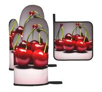 Chilean cherries Oven mittens and pot rack 3-piece set, kitchen oven mittens, suitable for cooking, outdoor grilling, etc.