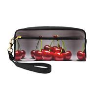 Chilean cherries Print Leather Small Makeup Bag – Travel Toiletry Bag for Women, Reusable Cosmetic Pouch with Zipper, Black, One Size, Black, One Size