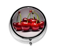 Chilean Cherries Round Pill boxï¼ŒPill Boxï¼Œ Portable On-The-Go Pocket Pharmacy,